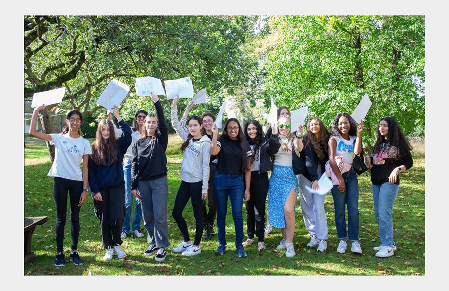 Group of St Margaret's School pupils with exam results