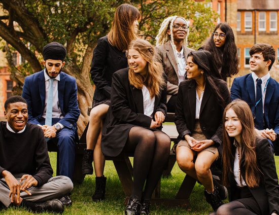 Group photo of St Margaret's School pupils in 2021 featuring Sixth form boys and girls