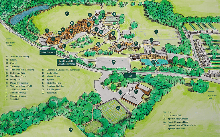 An illustration of St Margaret's School campus